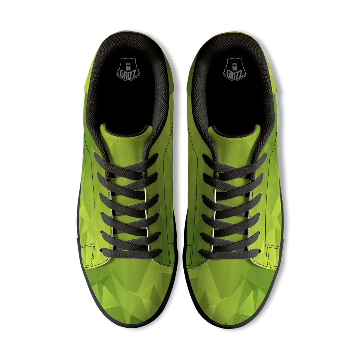 Geometric Polygonal Green Print Black Low Top Sneakers-grizzshop