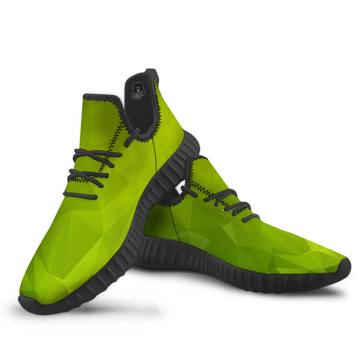 Geometric Polygonal Green Print Black Walking Shoes-grizzshop