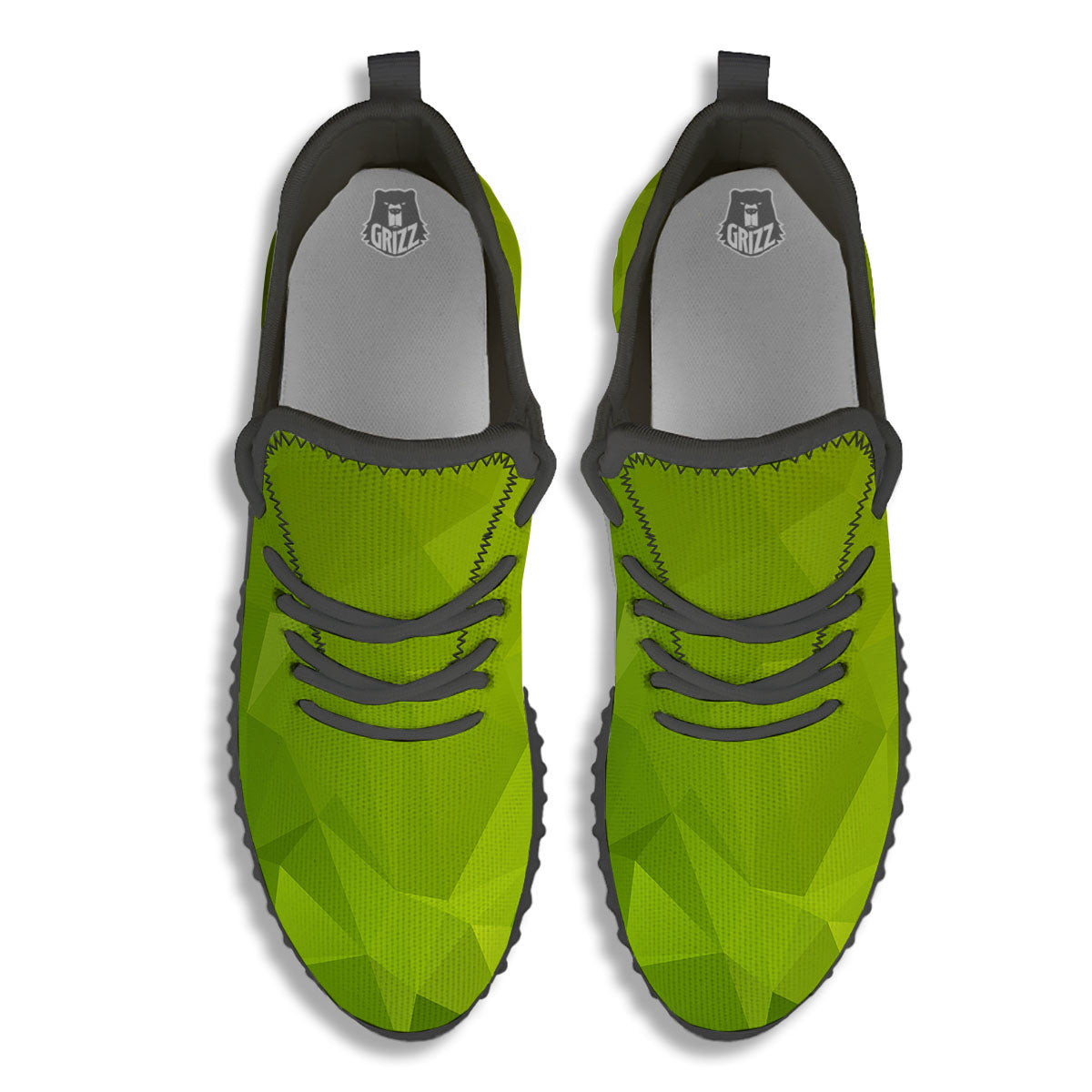 Geometric Polygonal Green Print Black Walking Shoes-grizzshop