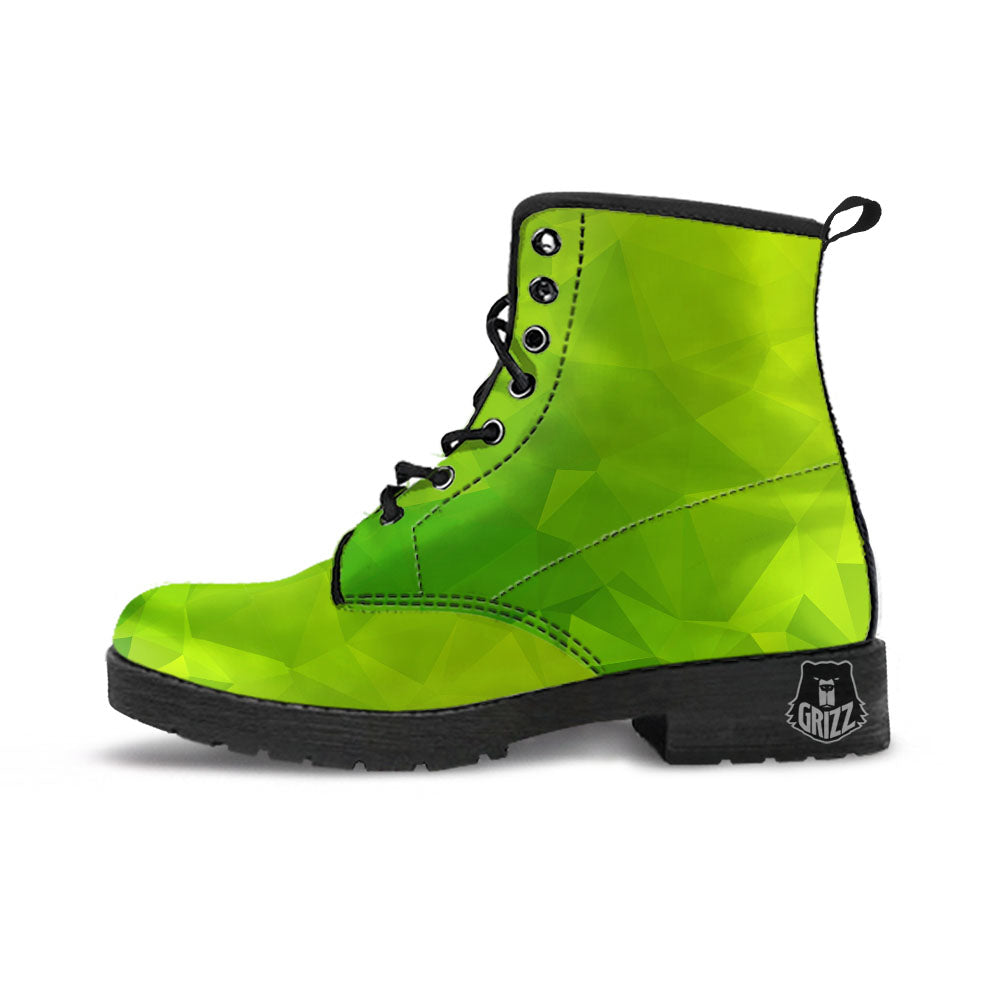 Geometric Polygonal Green Print Leather Boots-grizzshop