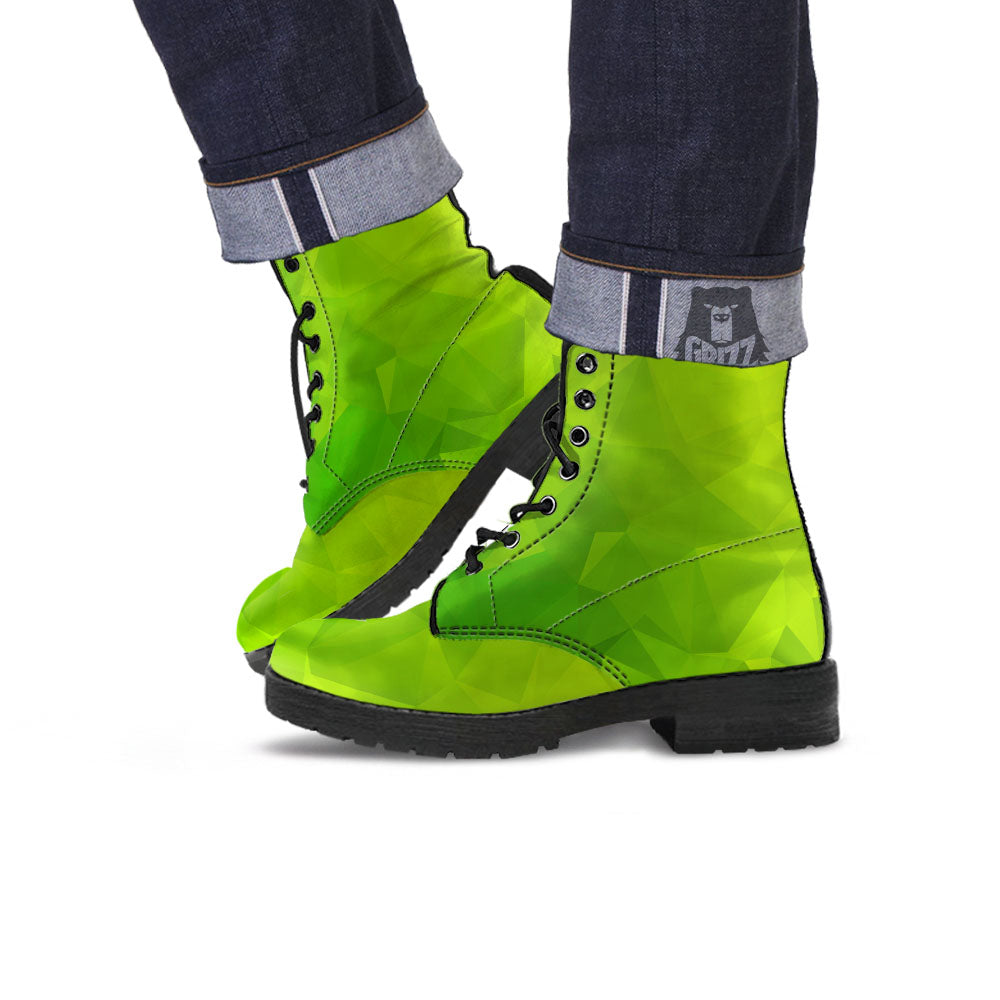 Geometric Polygonal Green Print Leather Boots-grizzshop