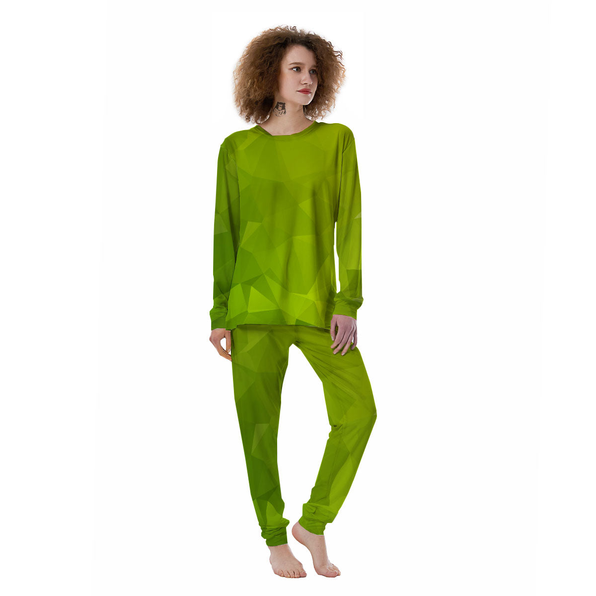 Geometric Polygonal Green Print Women's Pajamas-grizzshop