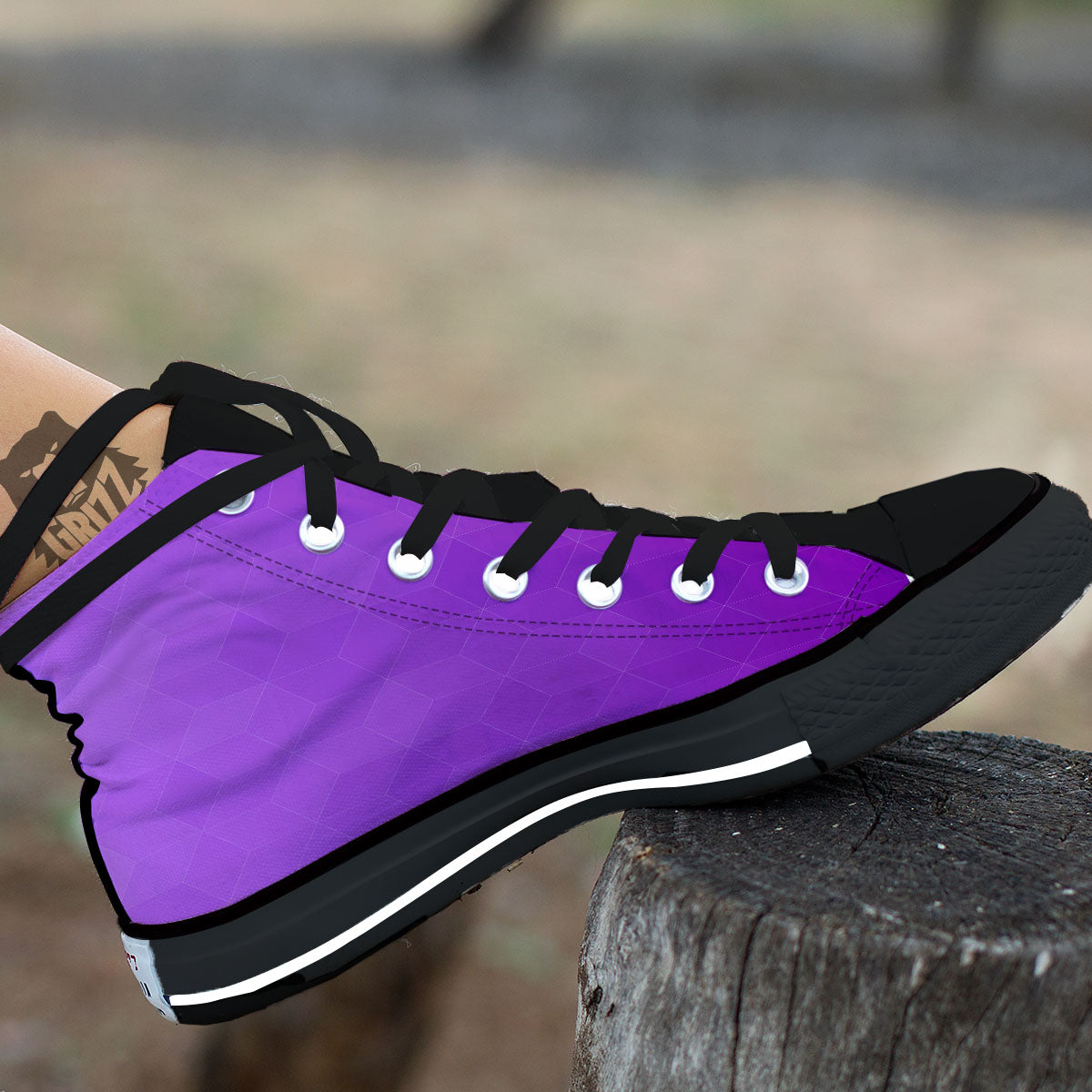 Geometric Polygonal Purple Print Black High Top Shoes-grizzshop
