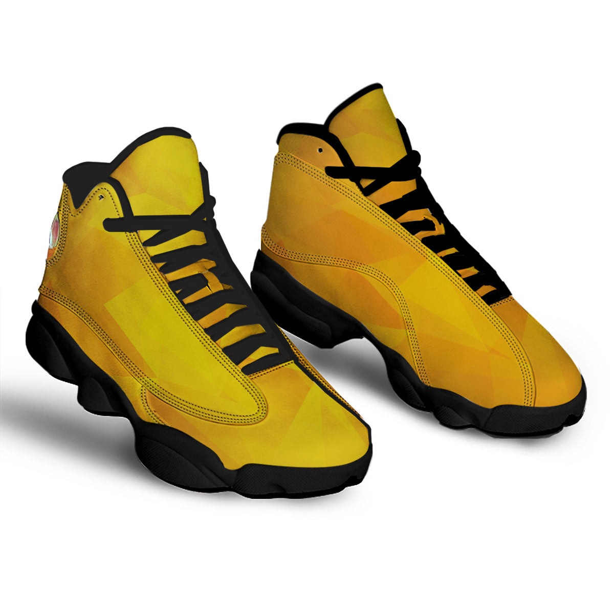 Geometric Polygonal Yellow Print Black Basketball Shoes-grizzshop