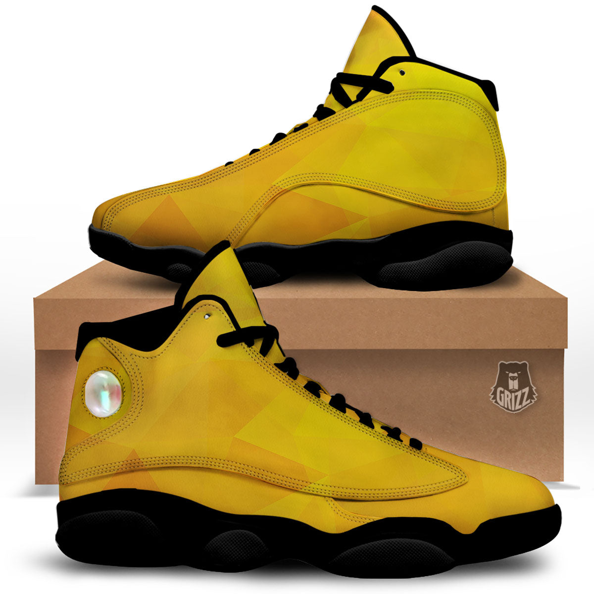 Geometric Polygonal Yellow Print Black Basketball Shoes-grizzshop