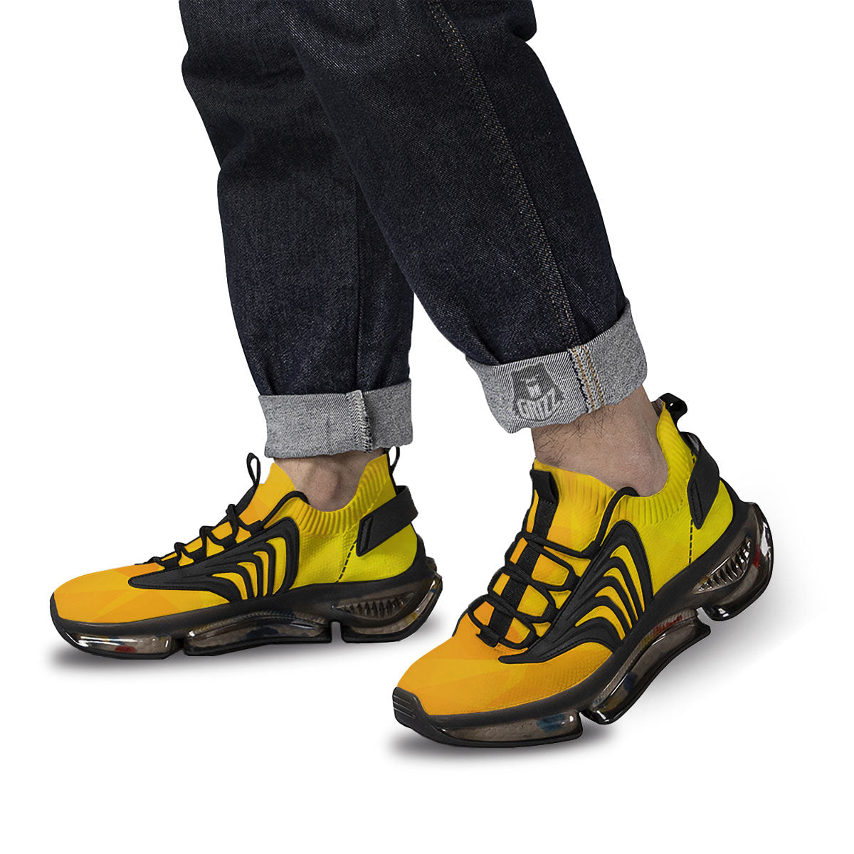 Geometric Polygonal Yellow Print Black Gym Shoes-grizzshop