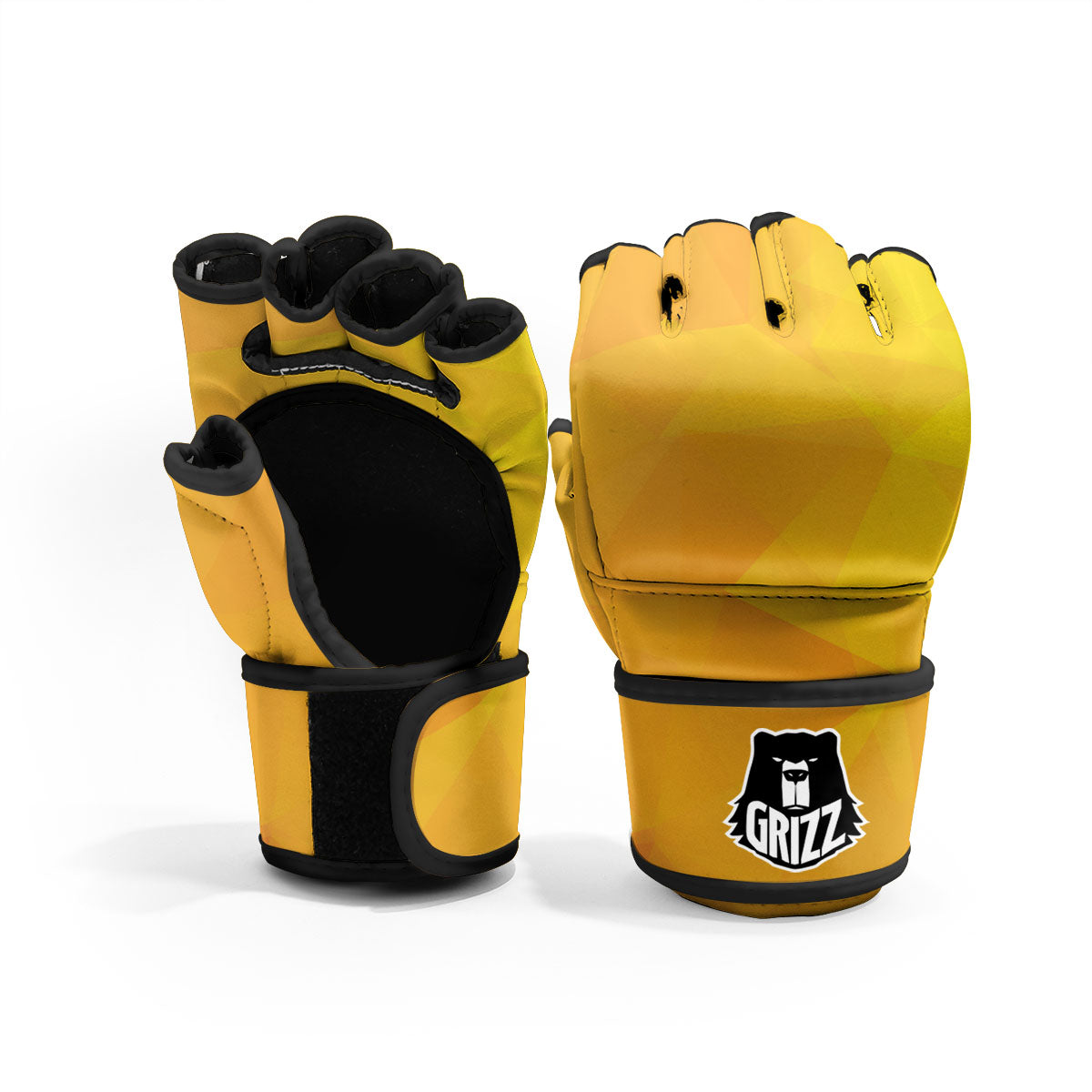 Geometric Polygonal Yellow Print MMA Gloves-grizzshop