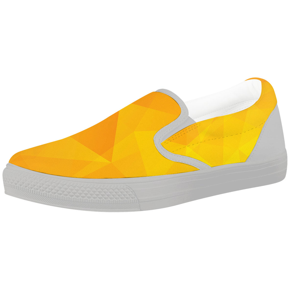Geometric Polygonal Yellow Print White Slip On Shoes-grizzshop