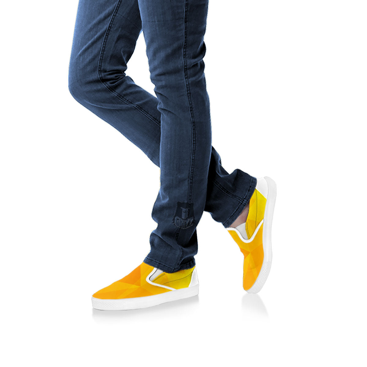 Geometric Polygonal Yellow Print White Slip On Shoes-grizzshop