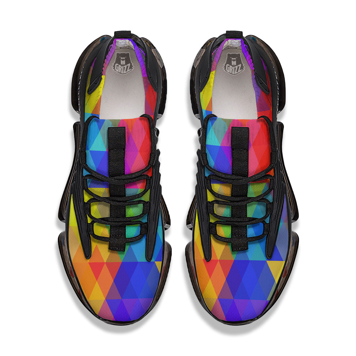 Geometric Rainbow Polygonal Print Black Gym Shoes-grizzshop