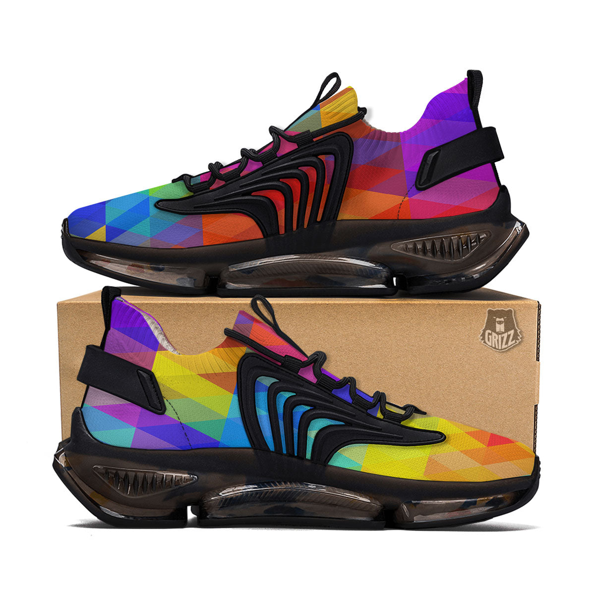 Geometric Rainbow Polygonal Print Black Gym Shoes-grizzshop