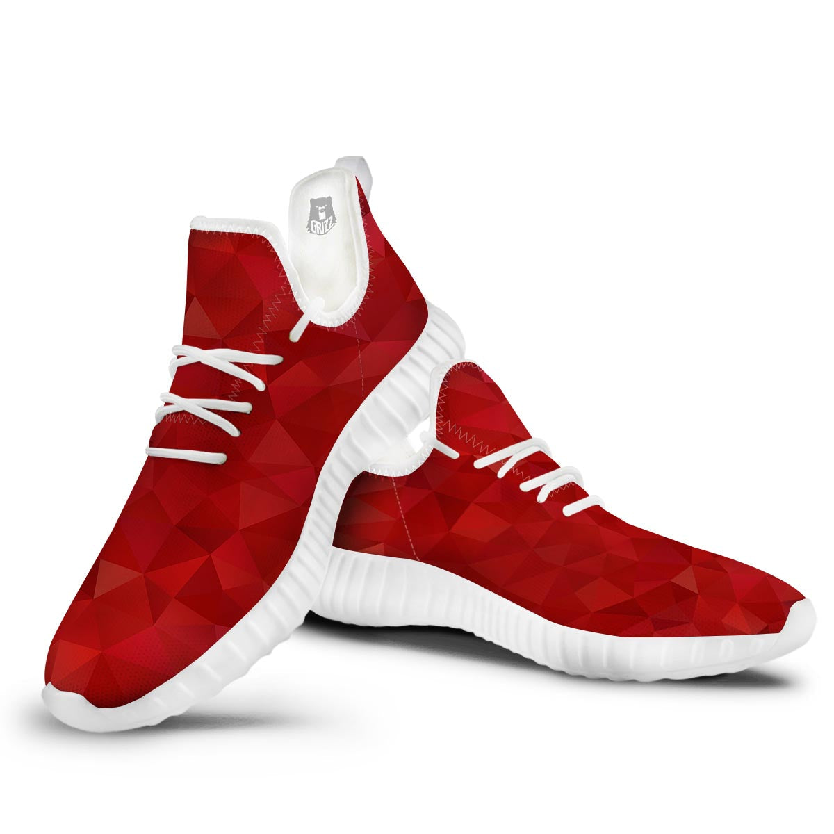 Geometric Red Print Pattern White Walking Shoes-grizzshop