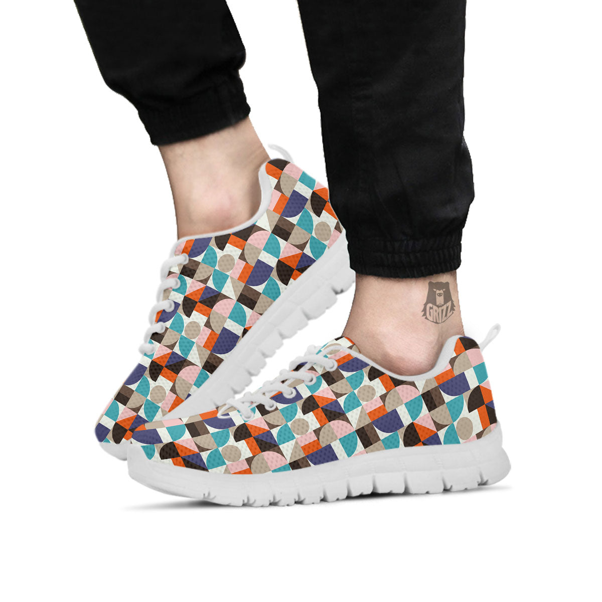 Geometric Shape Pastel Print Pattern White Sneaker-grizzshop