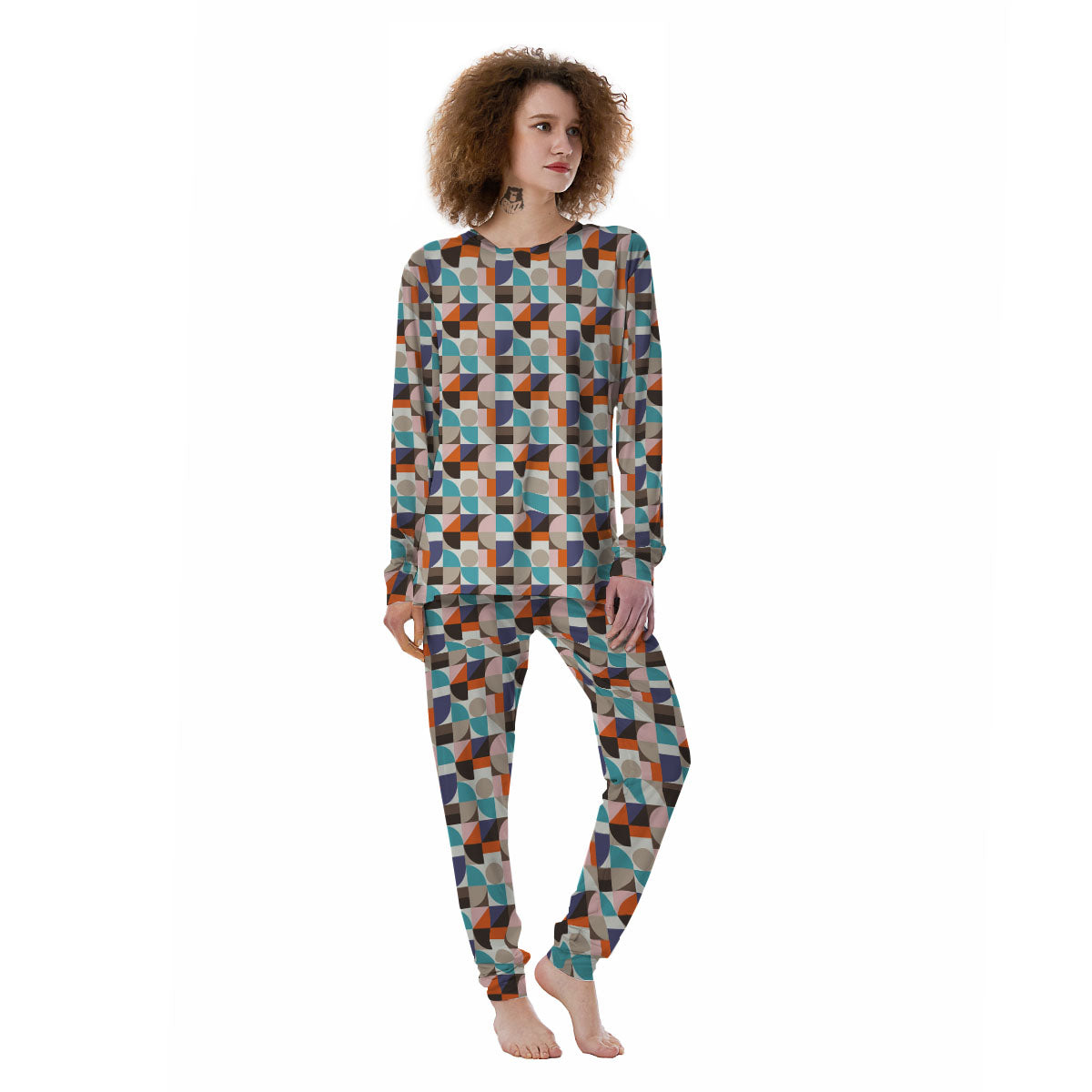 Geometric Shape Pastel Print Pattern Women's Pajamas-grizzshop