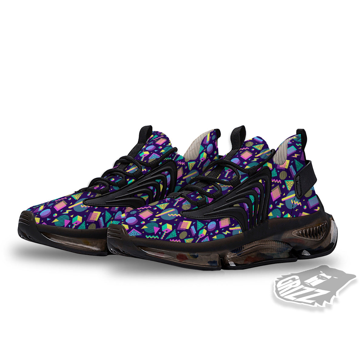 Geometric Shapes Neon Print Pattern Black Gym Shoes-grizzshop