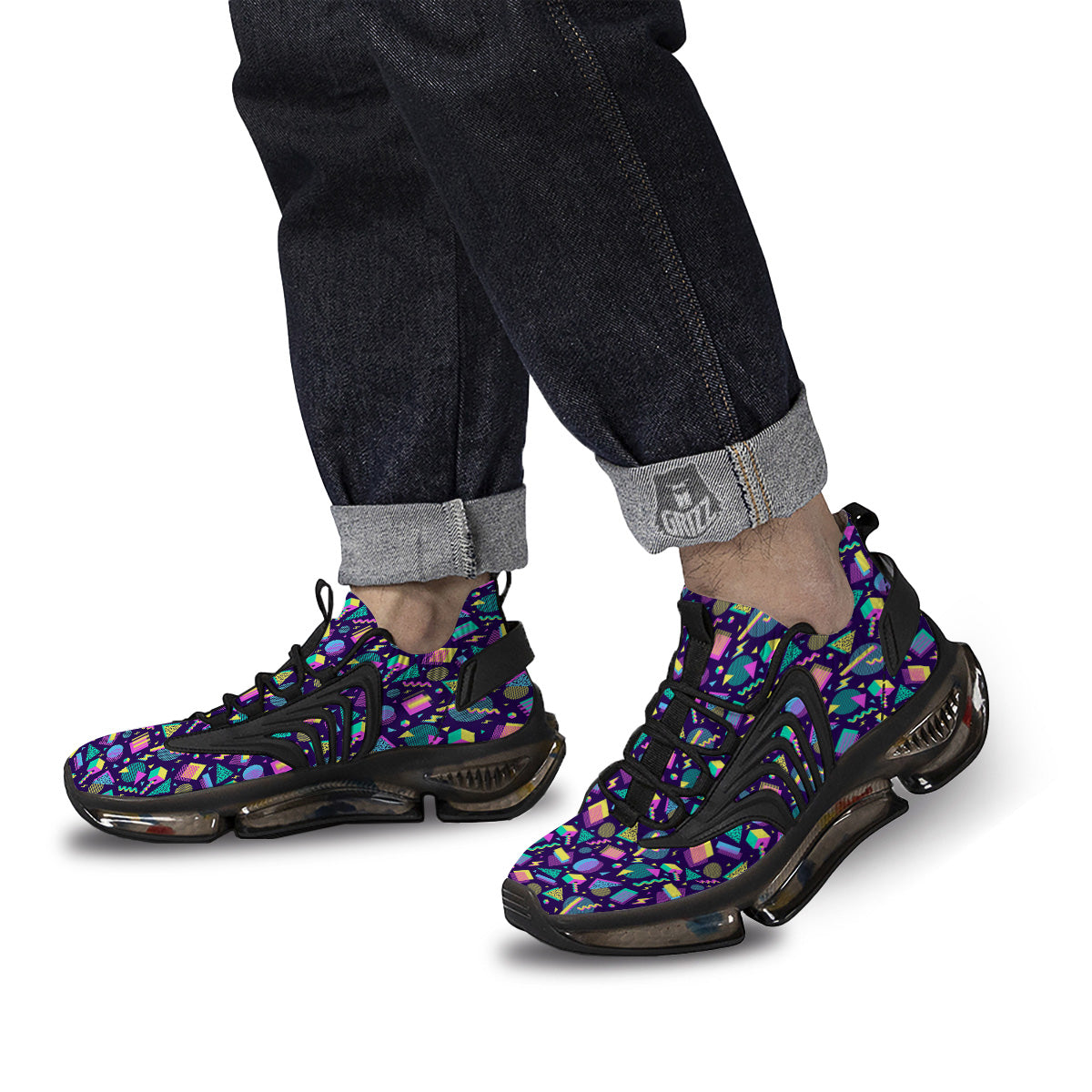 Geometric Shapes Neon Print Pattern Black Gym Shoes-grizzshop