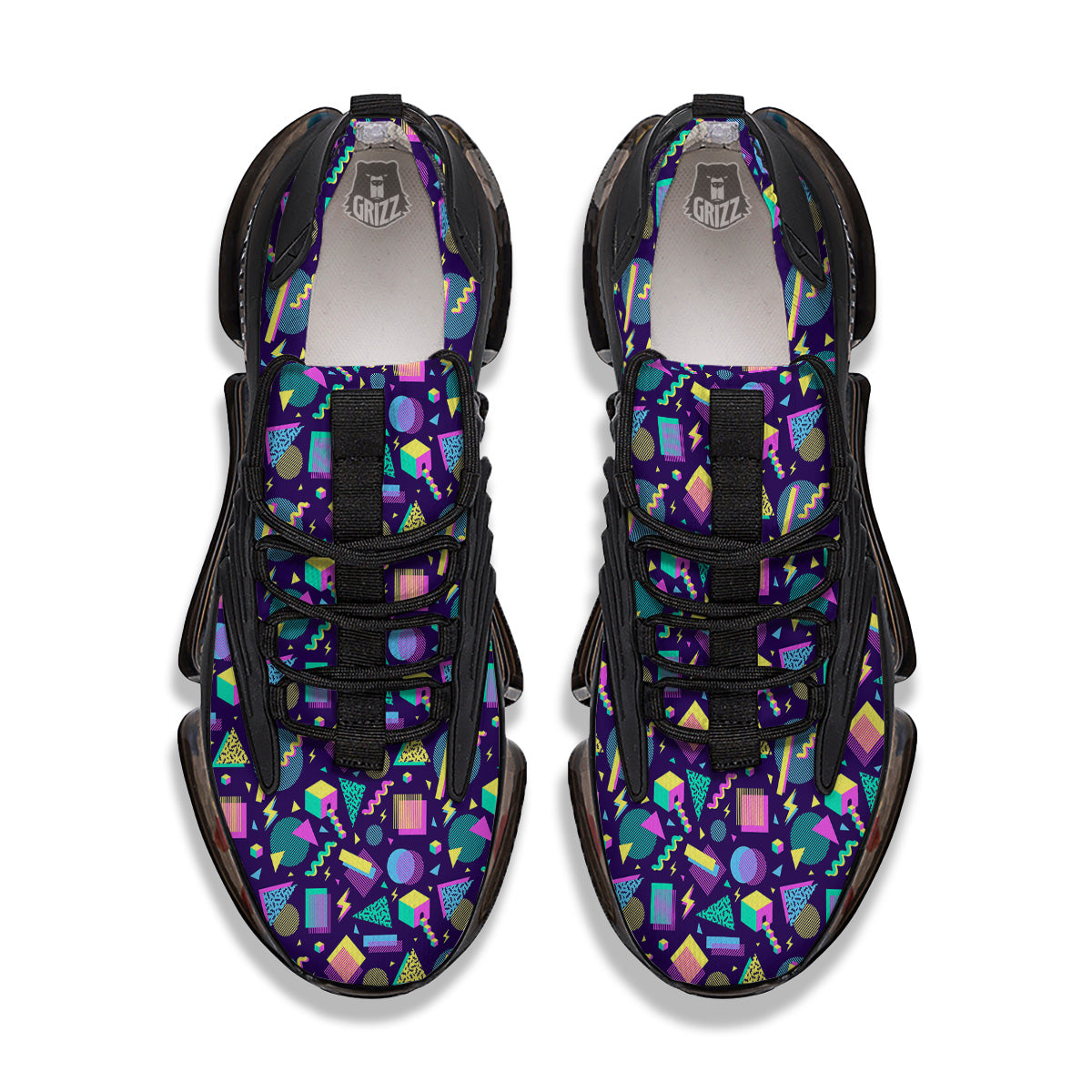Geometric Shapes Neon Print Pattern Black Gym Shoes-grizzshop