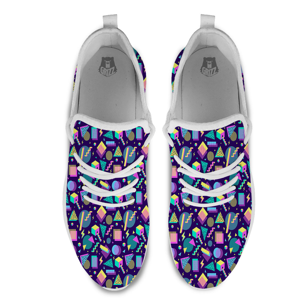 Geometric Shapes Neon Print Pattern White Athletic Shoes-grizzshop