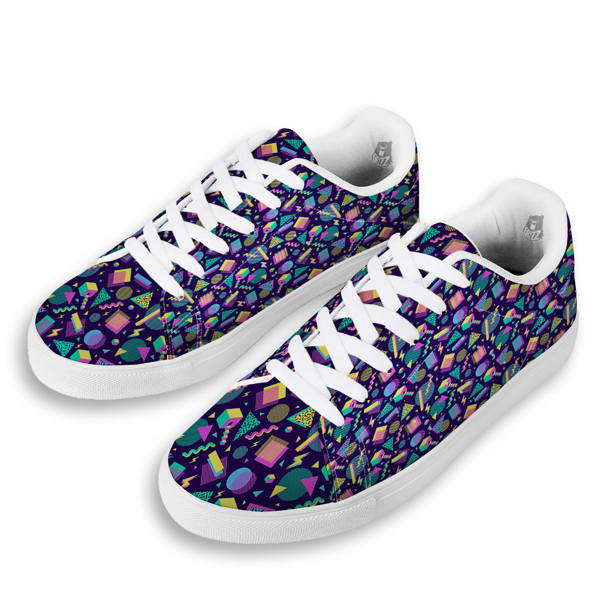 Geometric Shapes Neon Print Pattern White Low Top Sneakers-grizzshop
