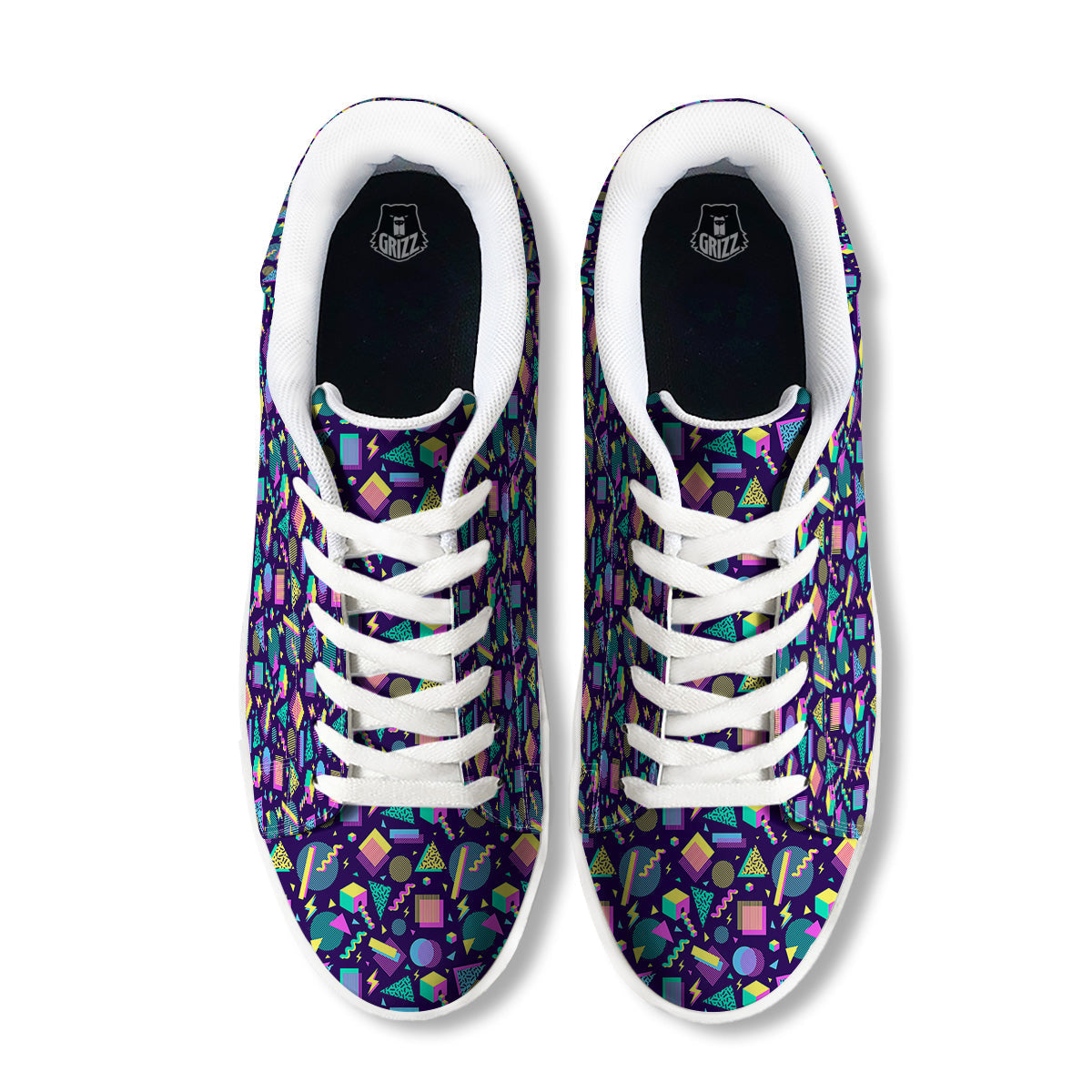 Geometric Shapes Neon Print Pattern White Low Top Sneakers-grizzshop