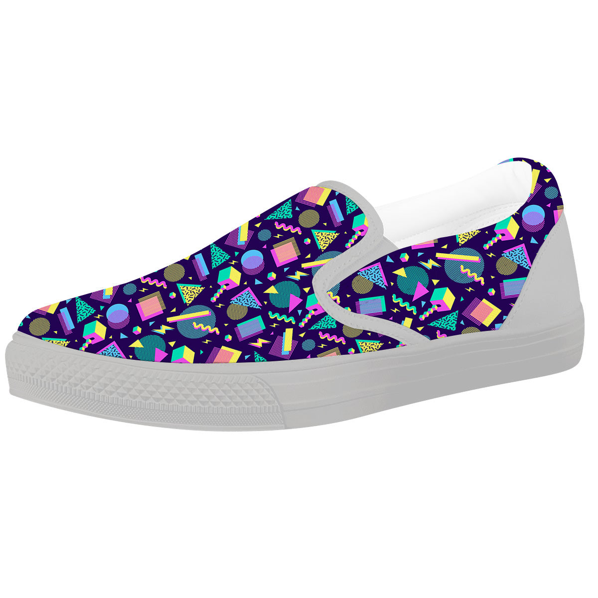 Geometric Shapes Neon Print Pattern White Slip On Shoes-grizzshop