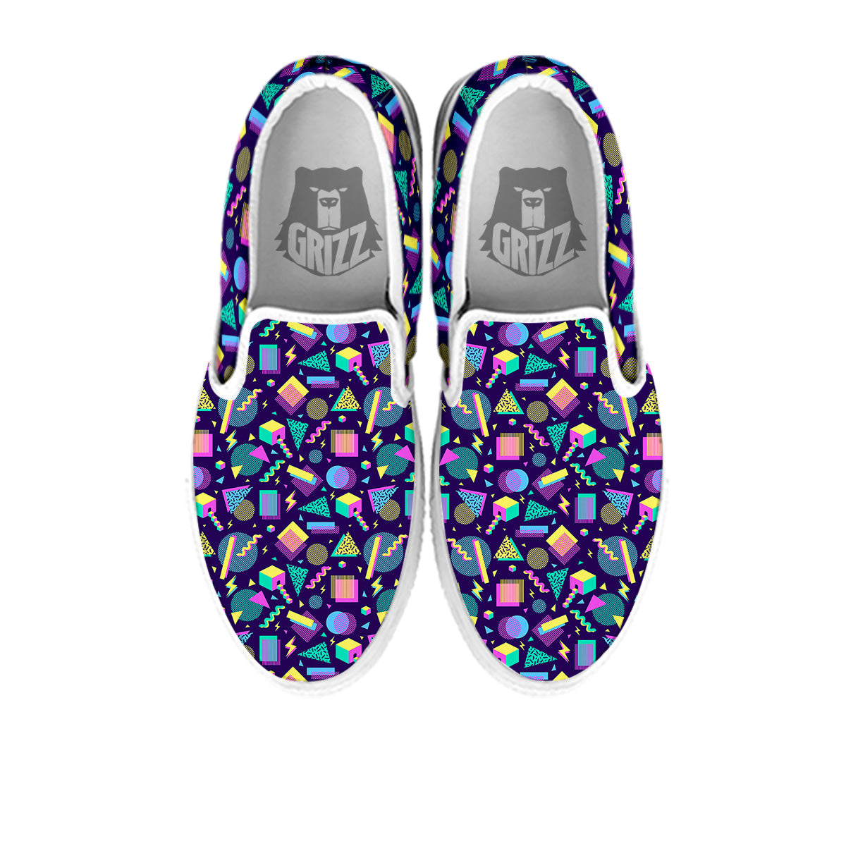 Geometric Shapes Neon Print Pattern White Slip On Shoes-grizzshop