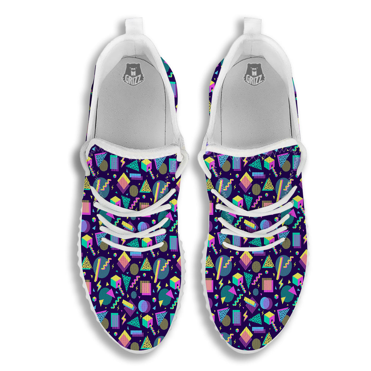 Geometric Shapes Neon Print Pattern White Walking Shoes-grizzshop