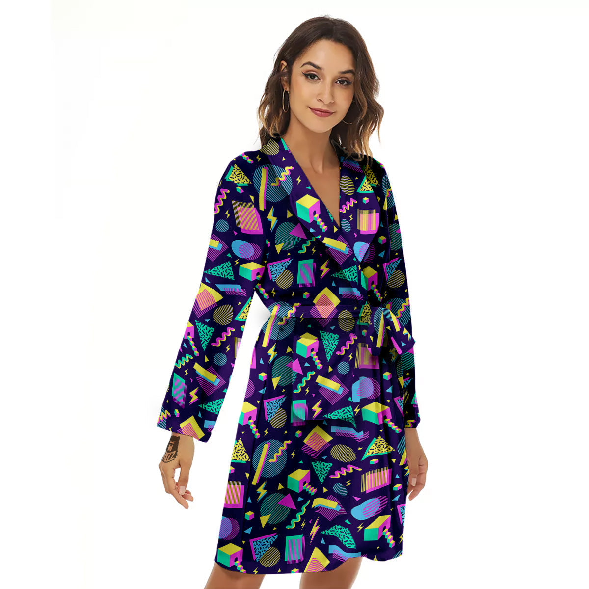 Geometric Shapes Neon Print Pattern Women's Robe-grizzshop