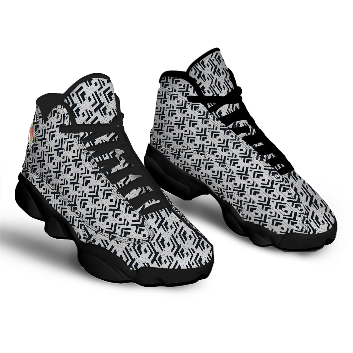 Geometric Simple Black And White Print Pattern Black Basketball Shoes-grizzshop