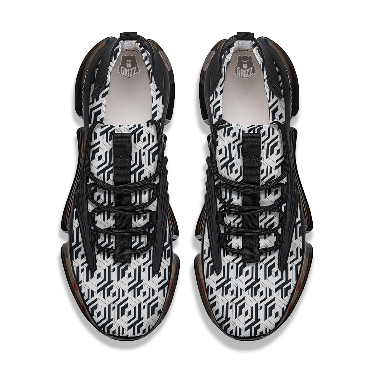 Geometric Simple Black And White Print Pattern Black Gym Shoes-grizzshop