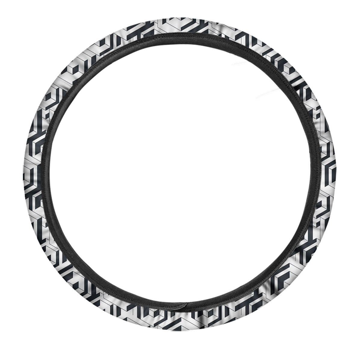 Geometric Simple Black And White Print Pattern Car Steering Wheel Cover-grizzshop