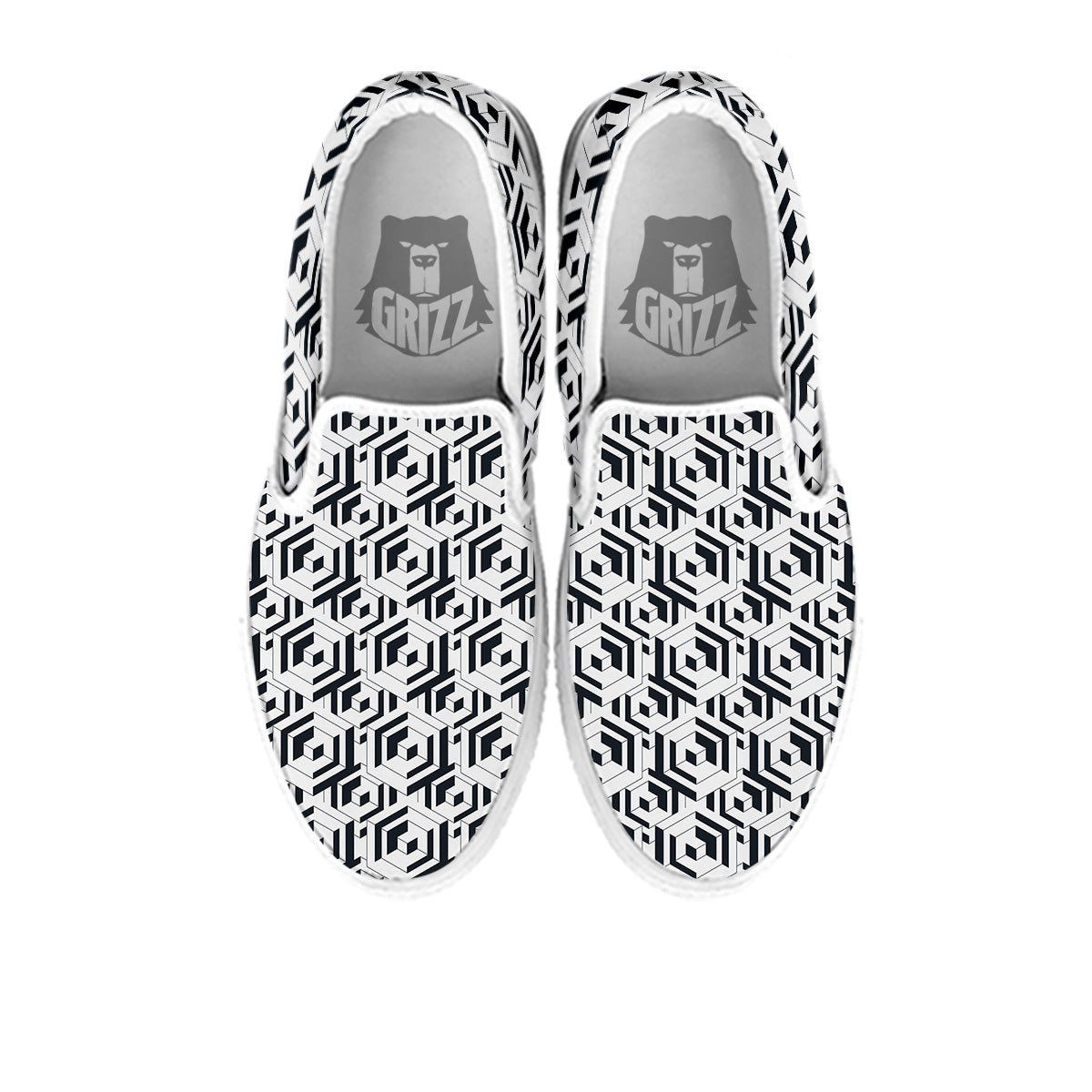 Geometric Simple Black And White Print Pattern White Slip On Shoes-grizzshop