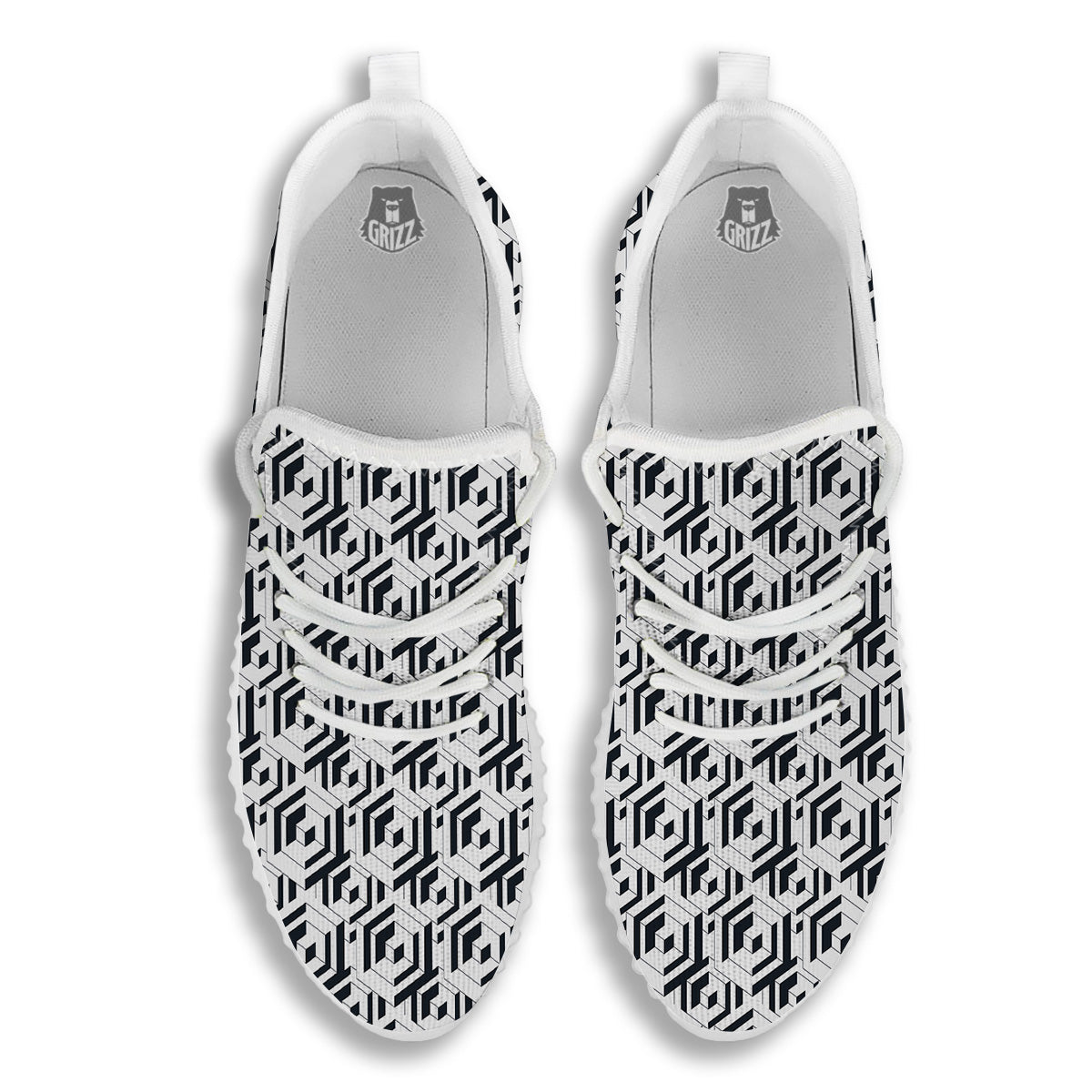 Geometric Simple Black And White Print Pattern White Walking Shoes-grizzshop