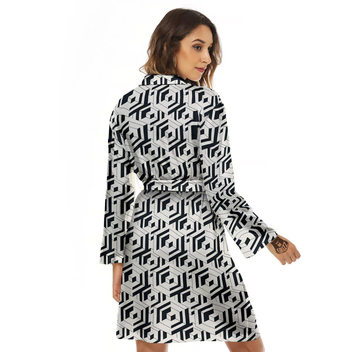 Geometric Simple Black And White Print Pattern Women's Robe-grizzshop