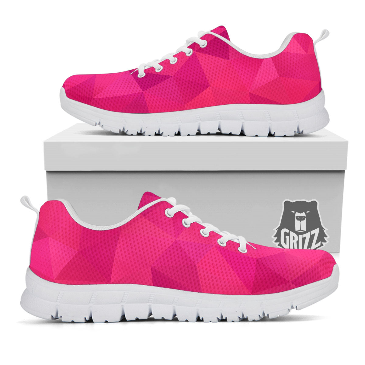 Geometric Square Pink Print Pattern White Sneaker-grizzshop