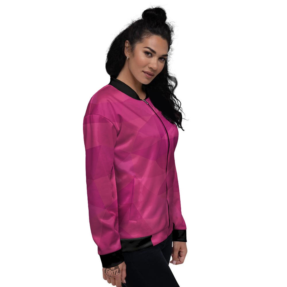 Geometric Square Pink Print Pattern Women's Bomber Jacket-grizzshop