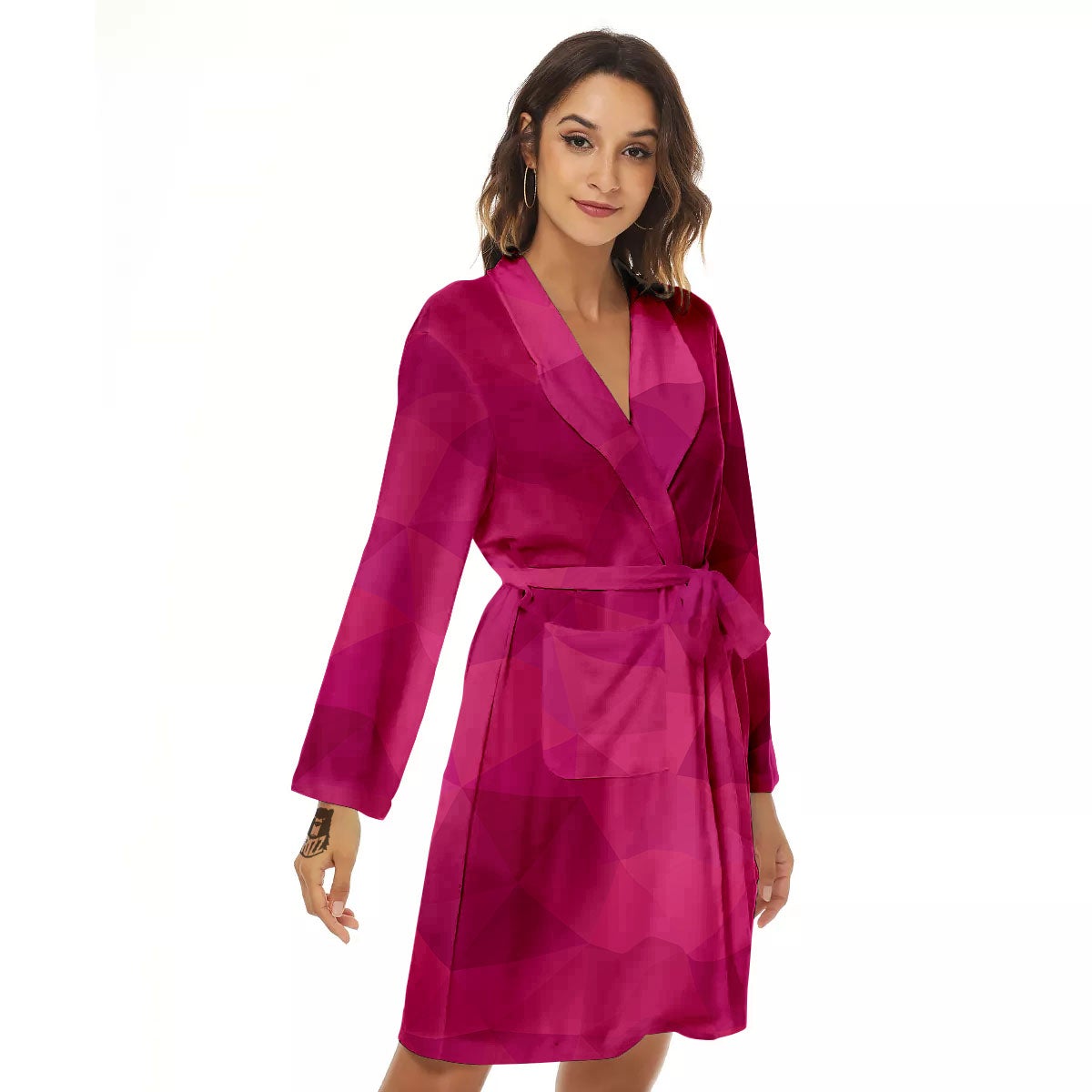 Geometric Square Pink Print Pattern Women's Robe-grizzshop
