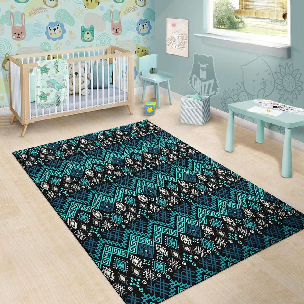 Geometric Turquoise Aztec Print Pattern Floor Mat-grizzshop