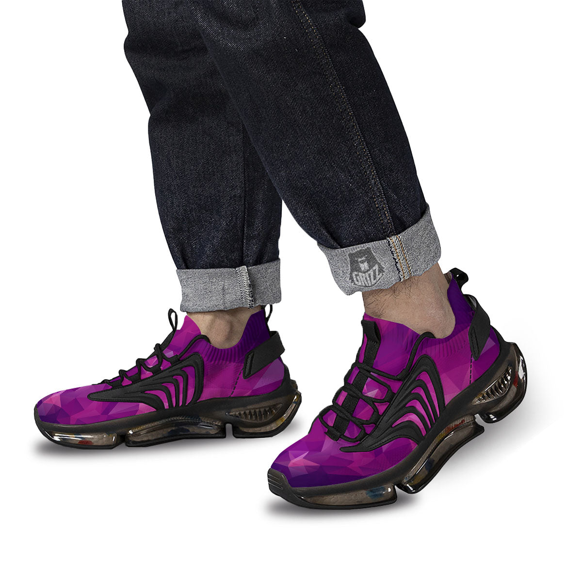 Geometric Violet Polygonal Print Black Gym Shoes-grizzshop