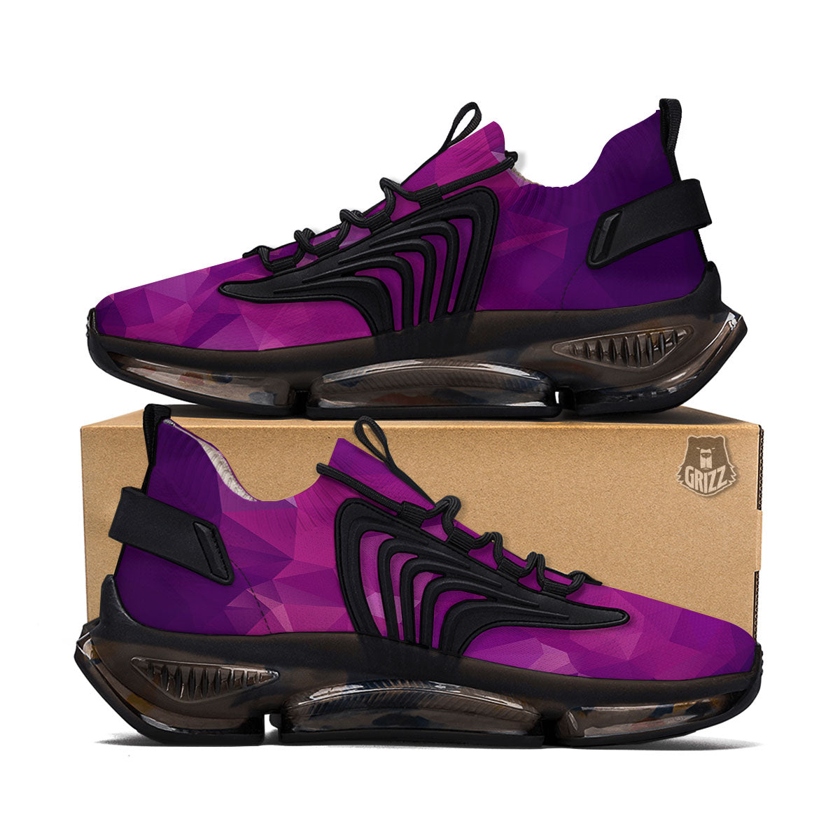 Geometric Violet Polygonal Print Black Gym Shoes-grizzshop