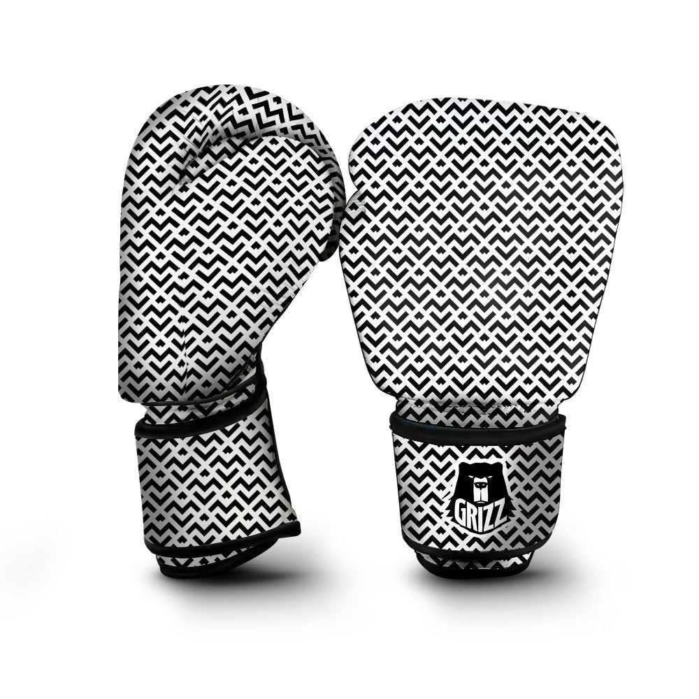 Geometric White And Black Print Pattern Boxing Gloves-grizzshop