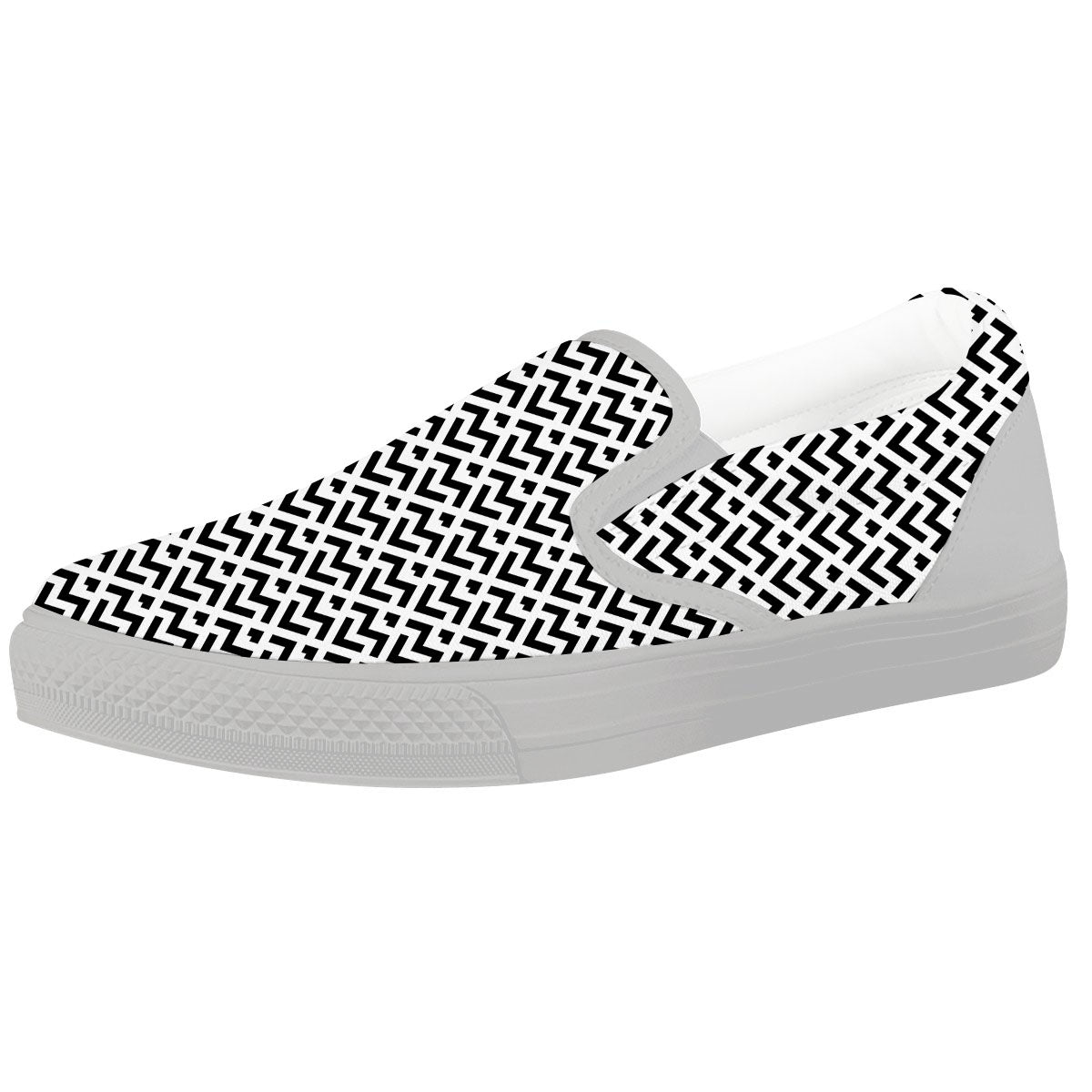 Geometric White And Black Print Pattern White Slip On Shoes-grizzshop