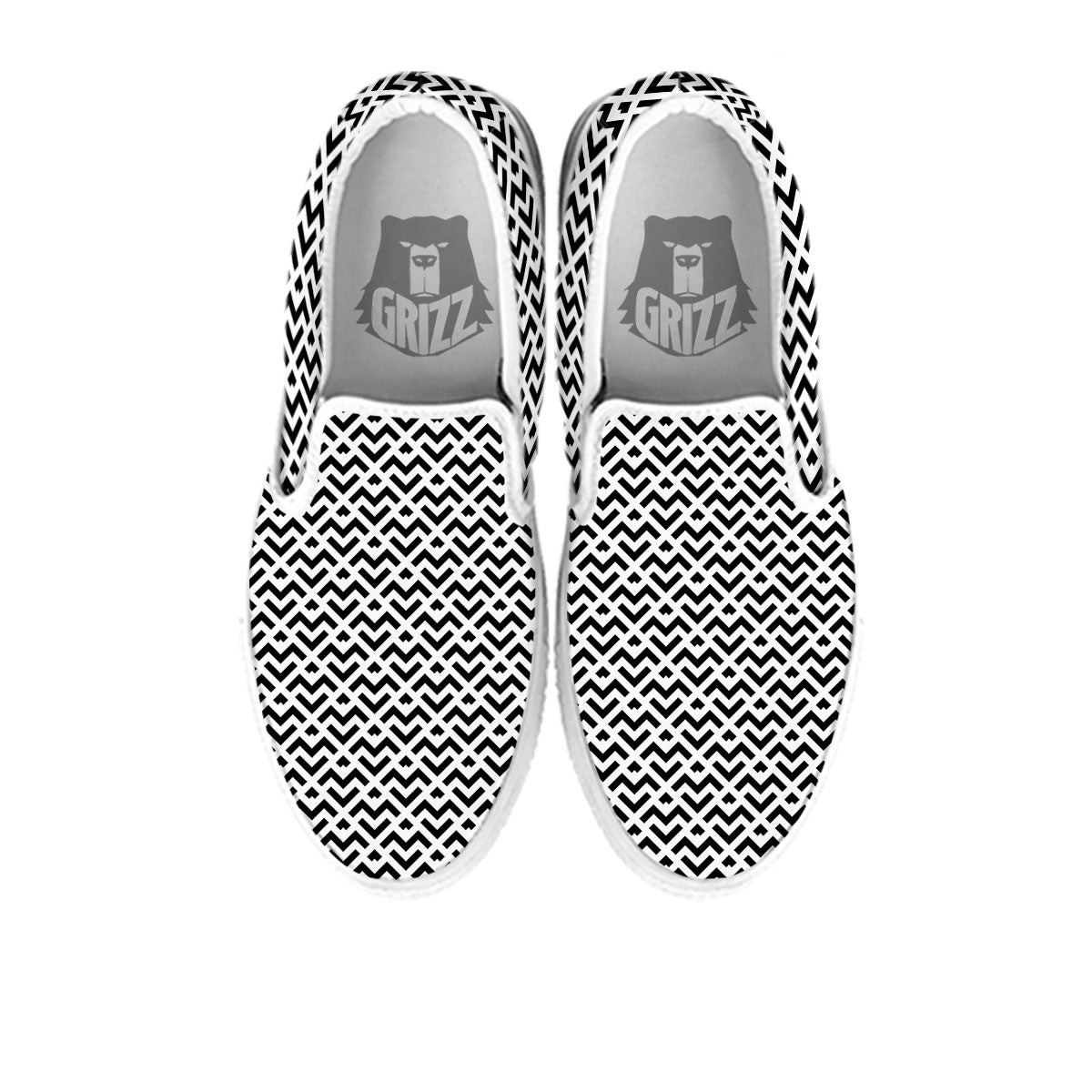 Geometric White And Black Print Pattern White Slip On Shoes-grizzshop