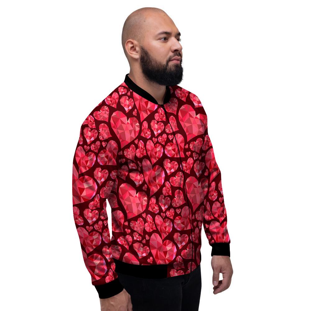 Geometric Heart Valentine's Day Print Pattern Men's Bomber Jacket-grizzshop