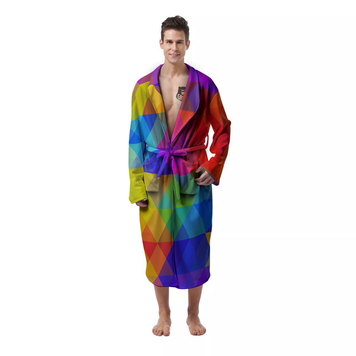 Geometric Rainbow Polygonal Print Men's Robe-grizzshop