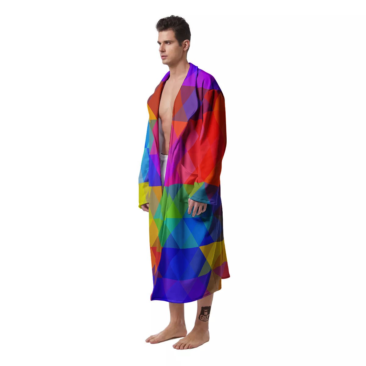 Geometric Rainbow Polygonal Print Men's Robe-grizzshop