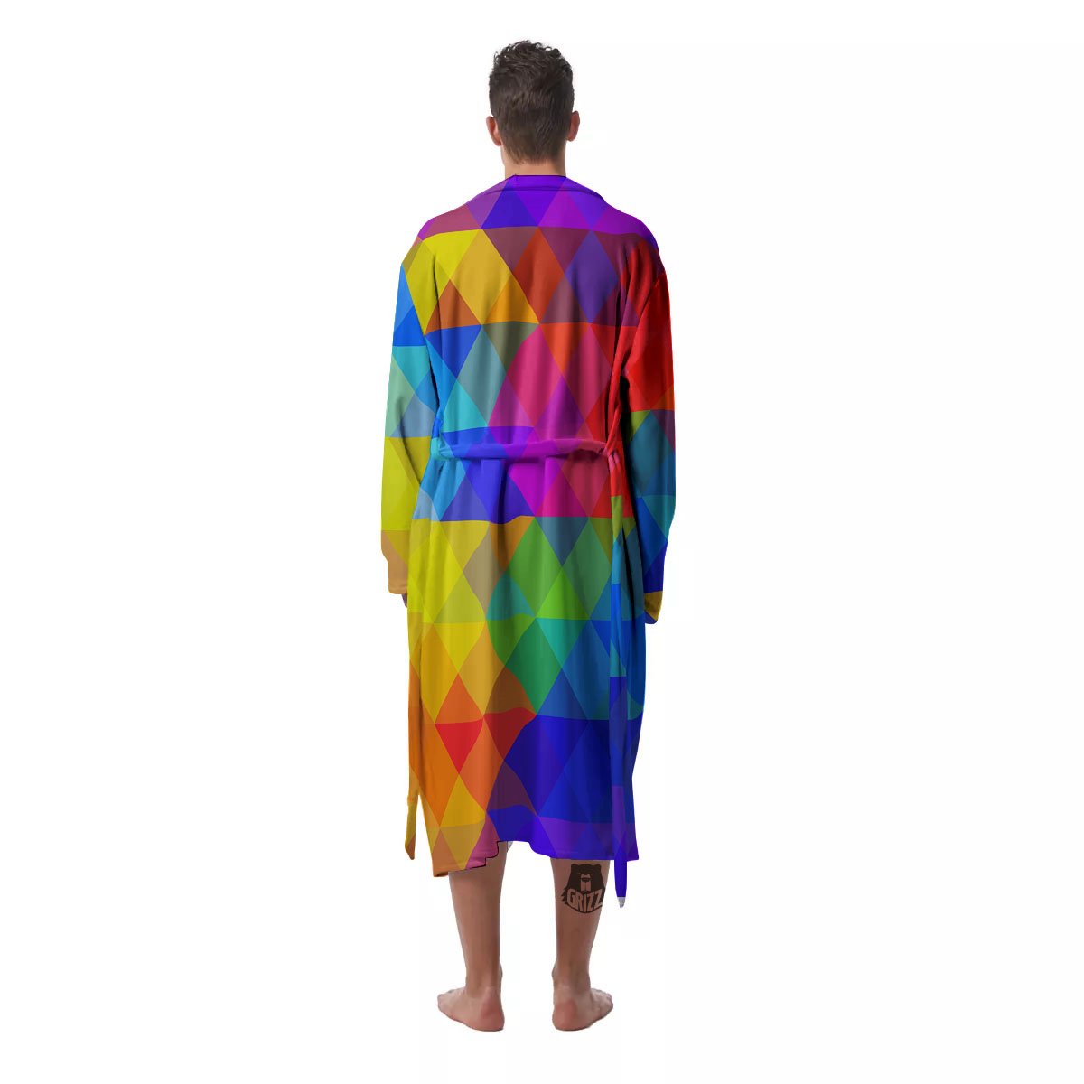 Geometric Rainbow Polygonal Print Men's Robe-grizzshop