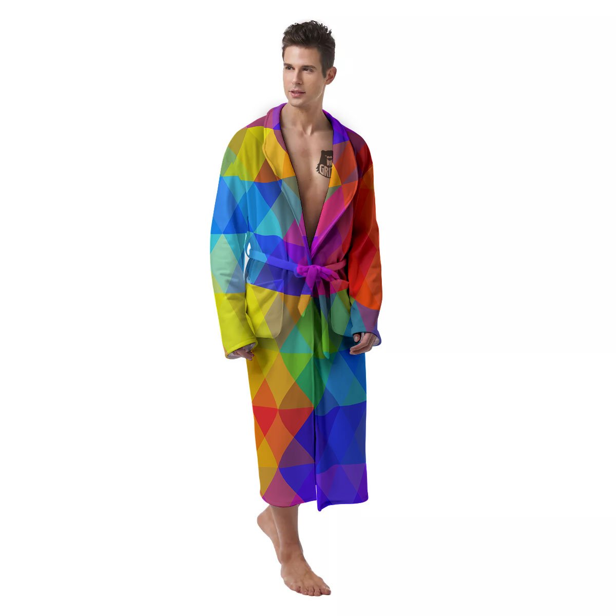 Geometric Rainbow Polygonal Print Men's Robe-grizzshop