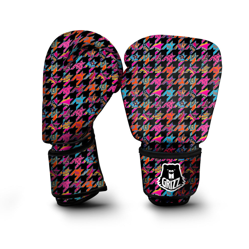 Geometrical Houndstooth And Paisley Print Pattern Boxing Gloves-grizzshop