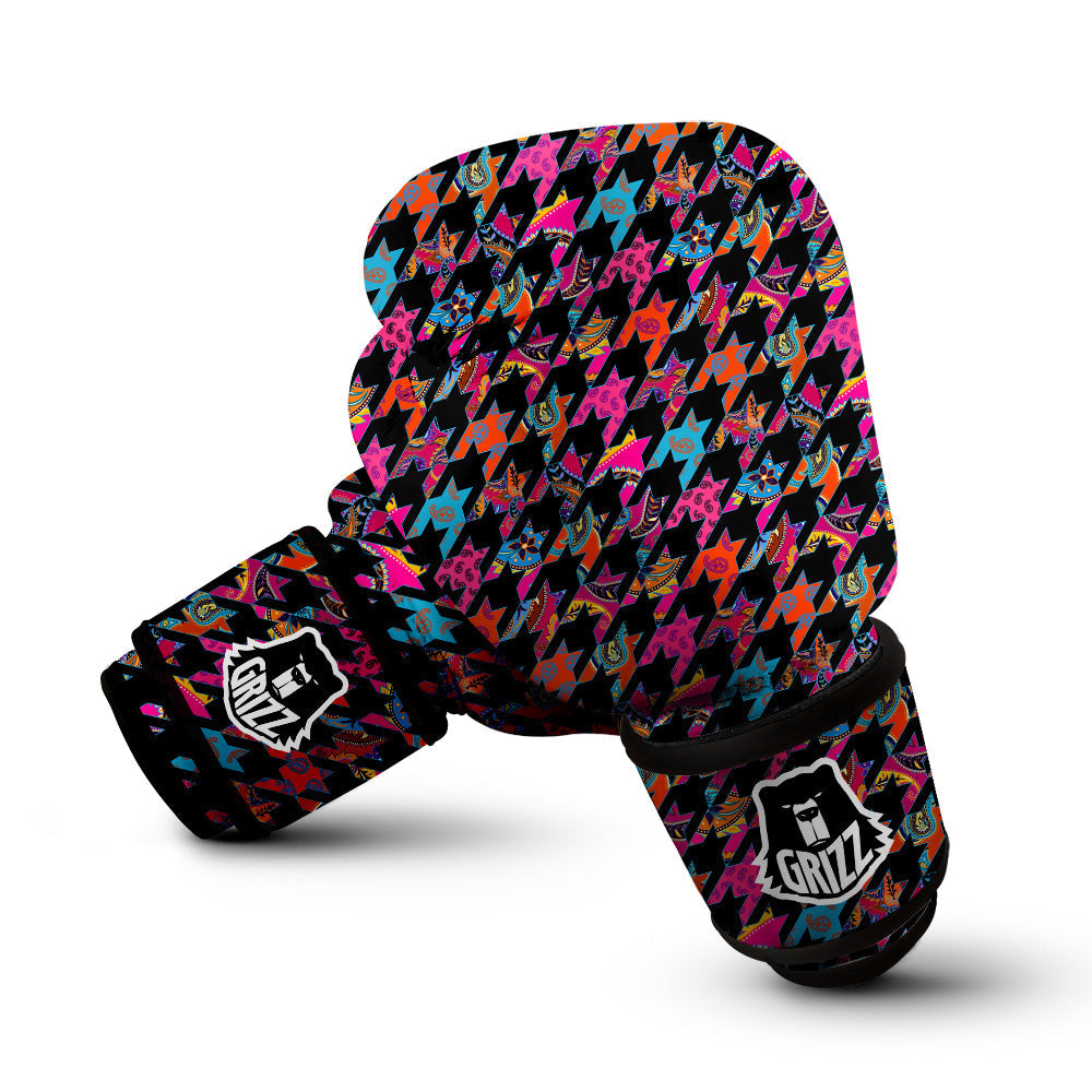 Geometrical Houndstooth And Paisley Print Pattern Boxing Gloves-grizzshop